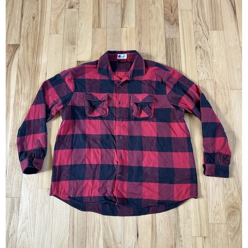MuskOx Grand Flannel Shirt Mens 2XL Red Buffalo Plaid Heavy Cotton Long Sleeve